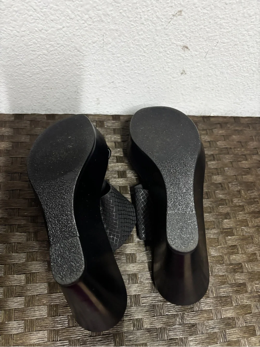 Italian Shoemakers Black Patent and Matte Platform Wedge Slides